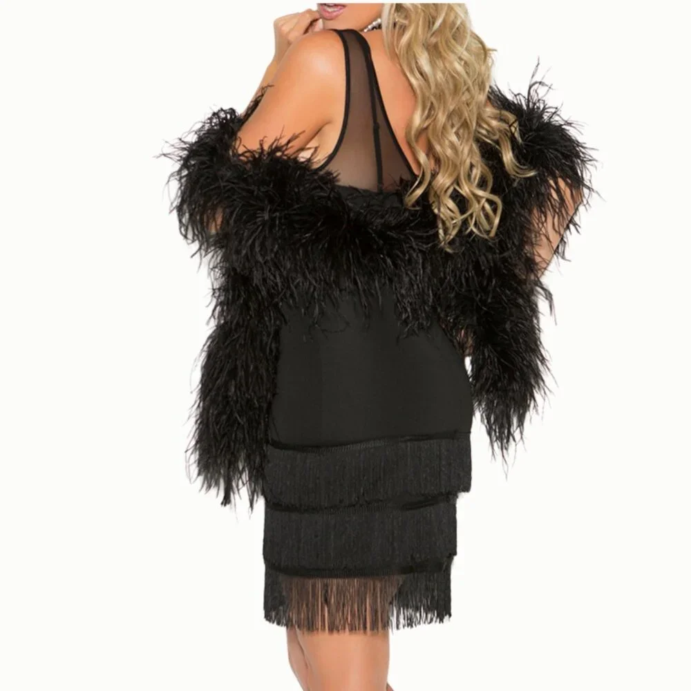 Roaring 20s Black Flapper Dress Fringe Gatsby Costume + Headpiece Glamoratti - Picture 6 of 12